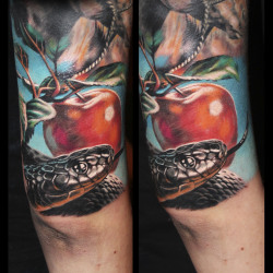 Татуировка змея и яблоко